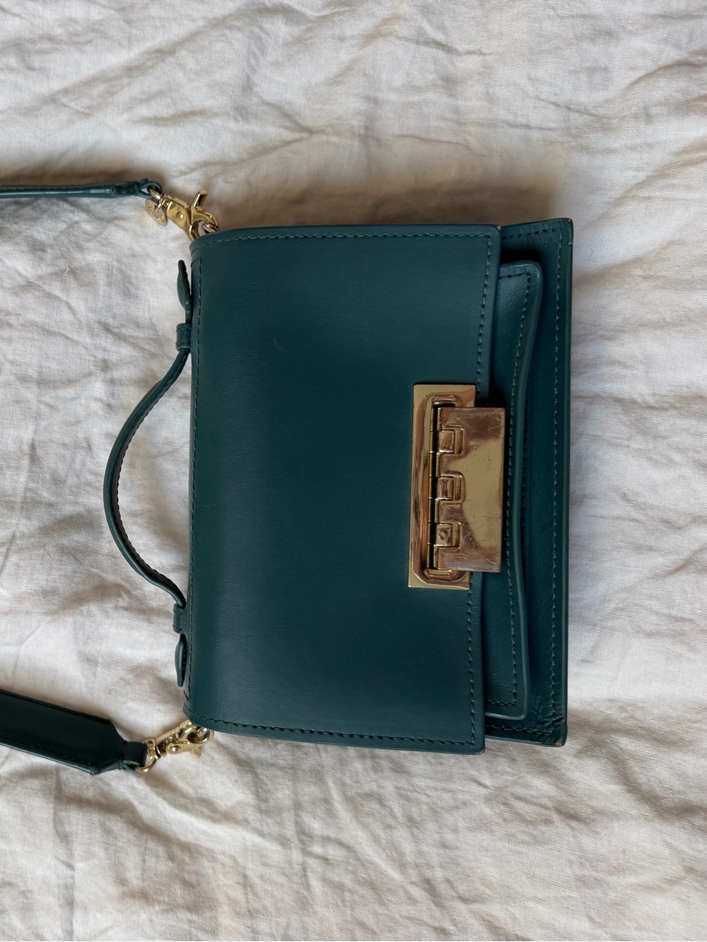 Zac Posen Green Leather Crossbody Bag with Gold Hardware